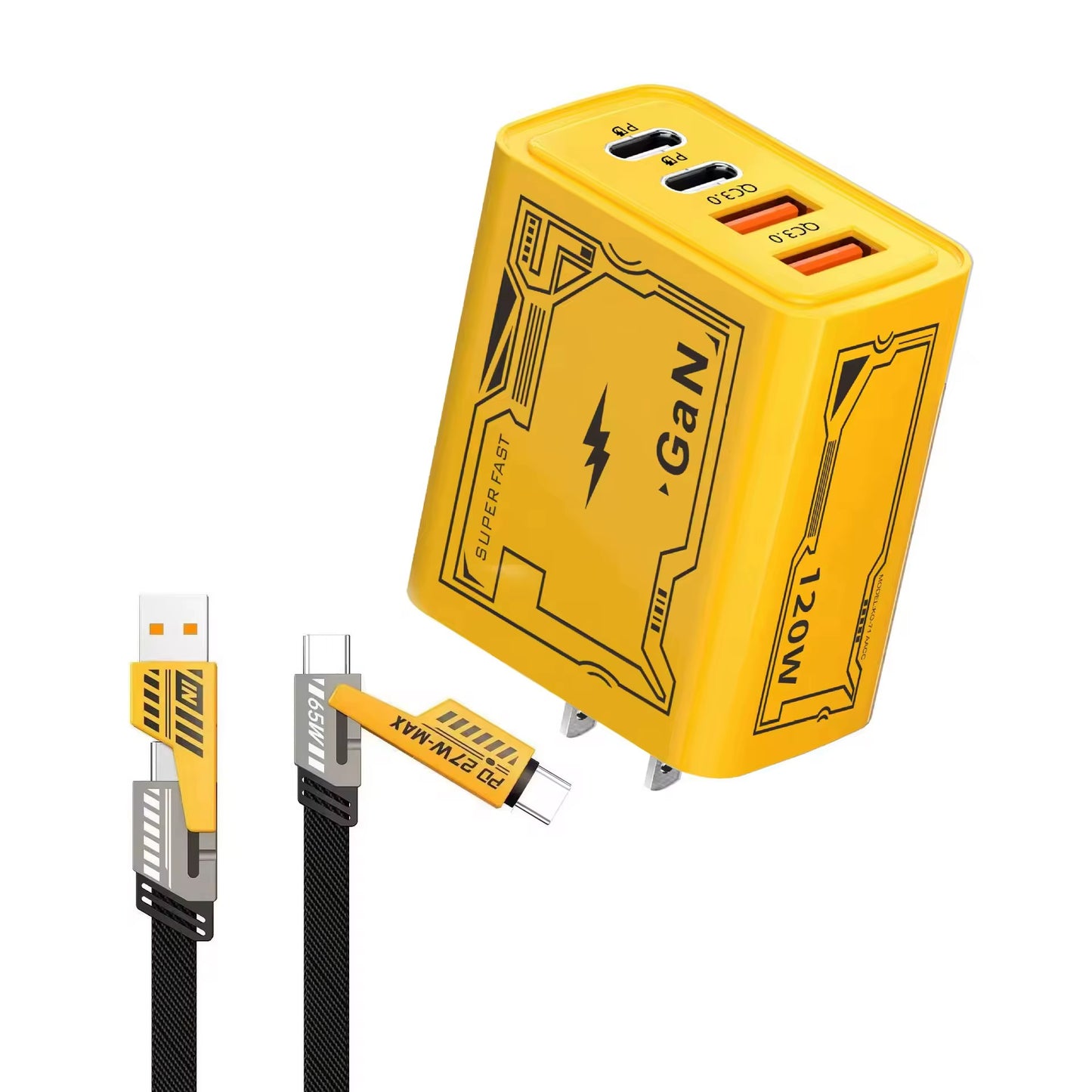 1⚡ Power Duo: 120W GaN Fast Charger + 4-in-1 Fast Charging Cable (US Plug)